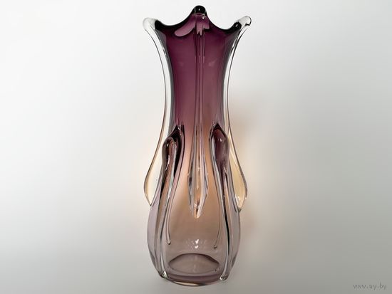 Ваза цветное стекло Чехословакия винтаж 32см