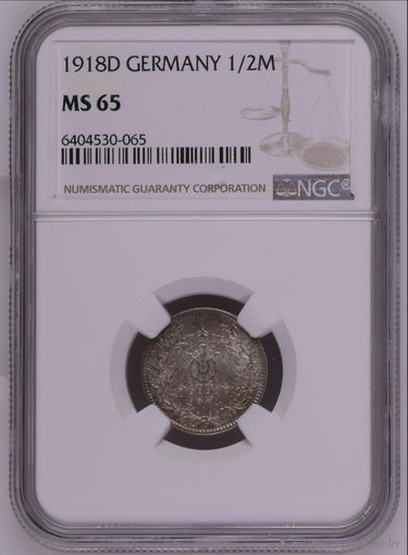1/2 марки 1918 Германия - ms 65 NGC