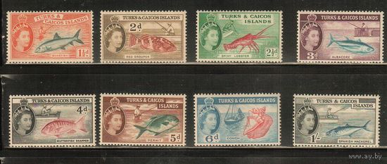 Тёркс и Кайкос-1957(Мих.164-172) , *  ,  Морская  Фауна , Рыбы, Королева, Рыбалка