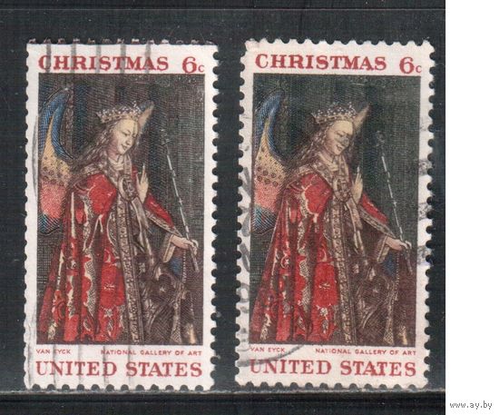 США-1968, (Мих.972 х+у) , гаш.  , Рождество,  Живопись(одиночка), 2 типа бумаги(2)