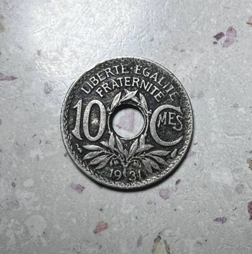 10 сантимов Франции 1931 года.