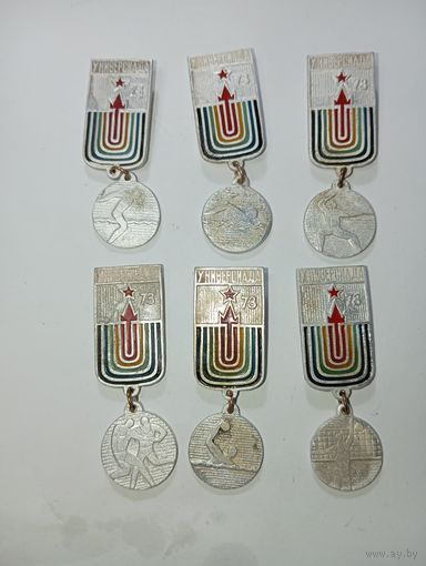 Значек "  Летняя Универсиада 1973 года  , 6 шт . С 5 рублей .