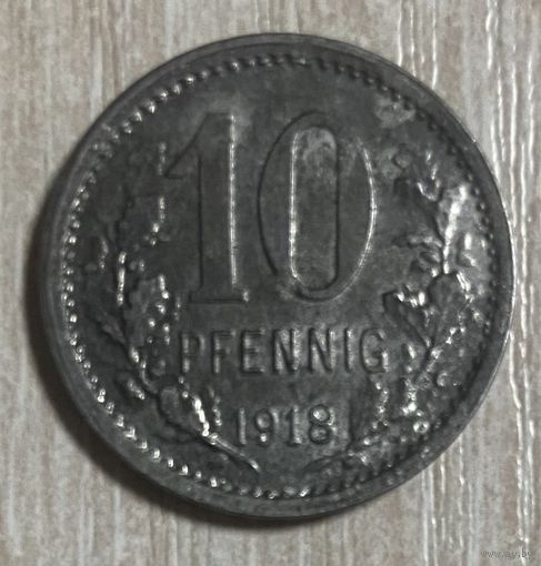 Монета 10 пфеннигов 1918 год. Изерлон. Веймарская республика