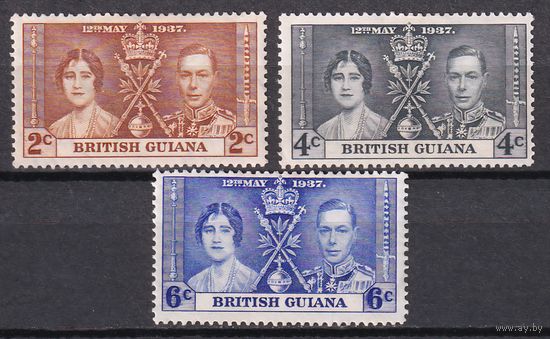 101.BrK. Великобритания. Колонии. Британская Гвиана. Коронация Георга VI и Елизаветы. 1937 г. Полная серия. Mi.##173-175.