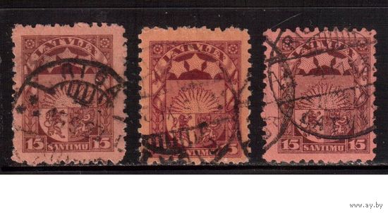 Латвия-1925-1927 (Мих.104,120)  гаш. , Стандарт, Герб, разн. ВЗ и бумага(2)