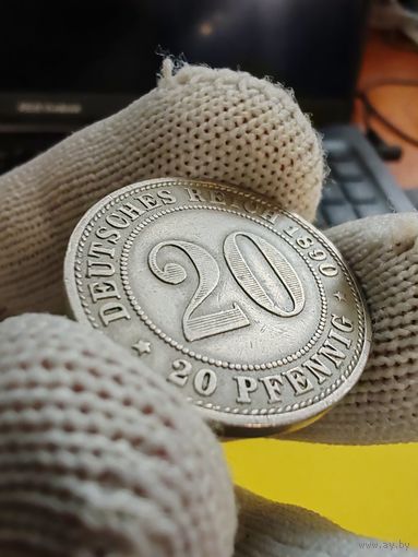 20 пфеннигов 1890 г. (А) отличная монетка. Не частая. СМОТРИТЕ ДР. МОИ ЛОТЫ. Большая распродажа!