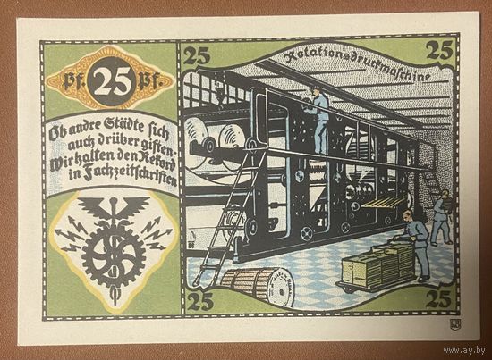 Нотгельд 25 пфеннигов 1921 год. Пёснек. Веймарская республика