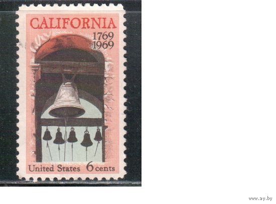 США-1969, (Мих.983) , гаш. , Калифорния, Колокол (одиночка)