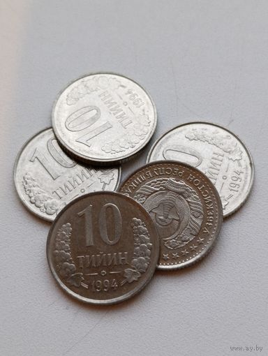 Узбекистан. 10 тимин 1994 года с точками.