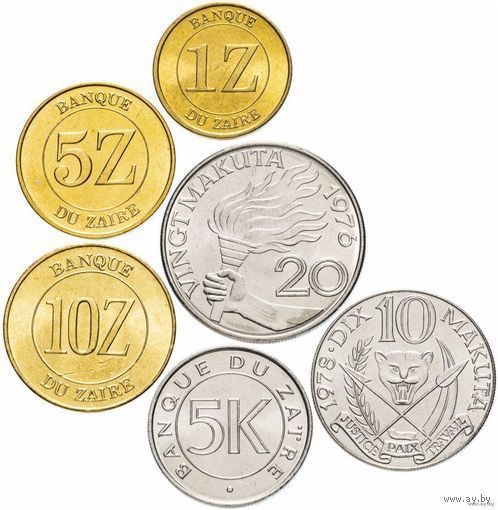 Заир набор монет 1, 5, 10, 20, 50 макута, UNC. Демократической Республики Конго. Полный коллекционный набор в качестве UNC-Proof! Предложи свою цену или обмен!