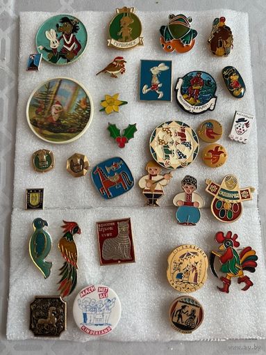 ЦЕНА ЗА ВСЕ Значки сборник: Детские, праздники, попугаи, цветы, цирк, сказки