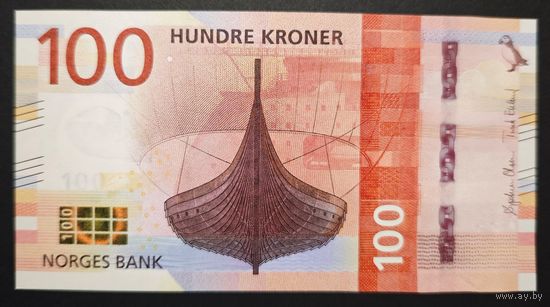Норвегия 100 крон 2016 года. Тип Р-54. Состояние UNC!