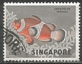 Сингапур. Рыбы. Оранжевый амфатрион. 1962г. Mi#56.