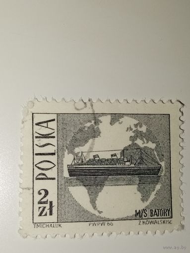 Польша 1966 трансатлантический лайнер M/S Batory на фоне земного шара.