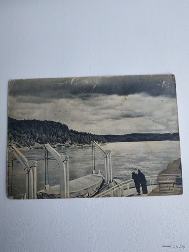 Открытка (почтовая карточка) "Река Енисей. Пейзаж",1956, фото М. Редькина