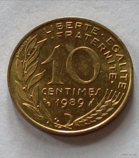 Франция. 10 сантимов 1989 года.