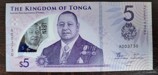 Тонга 5 долларов (паанга) 2023 год P-51a полимер UNC