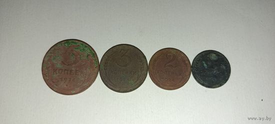 Набор монет СССР 1924 , 5,3,2,1 копейка,не чищены