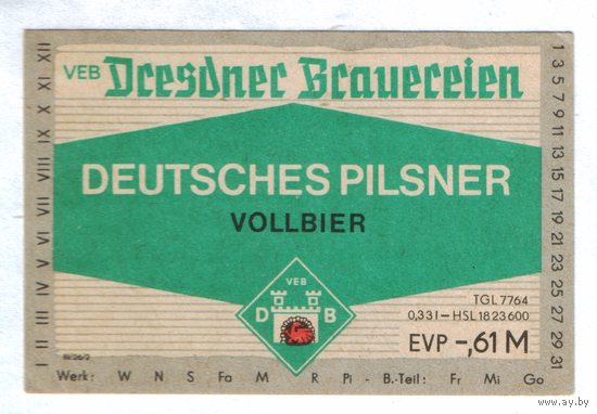 Этикетка пива Deutsches Pilsner Германия П823