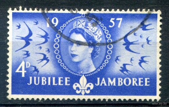 Великобритания - 1957г. - 50 лет скаутскому движению, королева Елизавета II - 1 марка - гашёная [Mi 300]. #3-GB-89-C-1