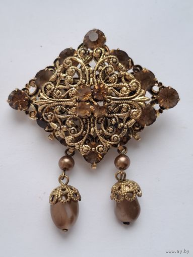 Брошь двухуровневая с кристаллами