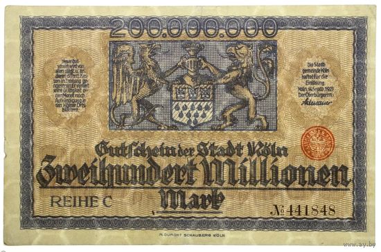 Германия (Koln), 200 миллионов марок 1923 год.