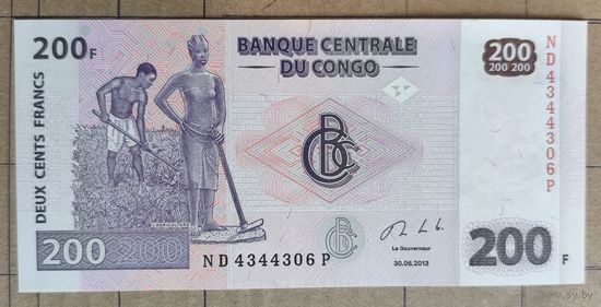 Конго (ДР) 200 франков 2013 г., P:99с, надпись на реверсе см. в описании