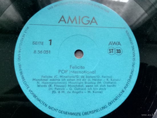 Виниловая пластинка FELICITA. (конверт отсутствует).