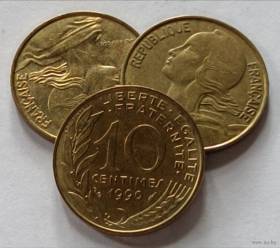 Франция. 10 сантимов 1990 года.