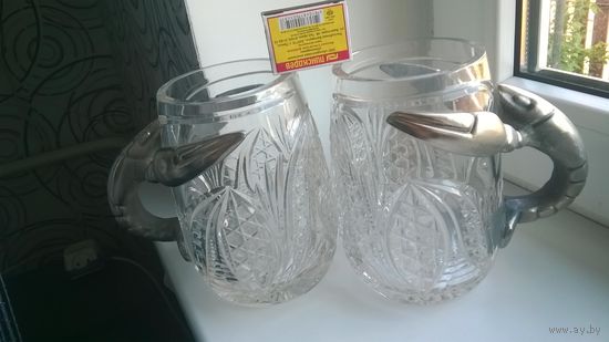 Пара хрустальных пивных бокалов РАКИ.Редкие, антикварные из СССР, спецзаказ.
