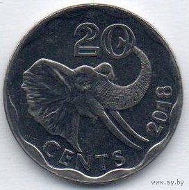 КОРОЛЕВСТВО ЭСВАТИНИ. 20 ЦЕНТОВ 2018. ФАУНА. СЛОН. Новое название государства- ESWATINI