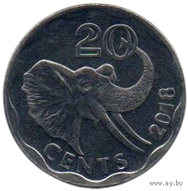 КОРОЛЕВСТВО ЭСВАТИНИ. 20 ЦЕНТОВ 2018. ФАУНА. СЛОН. Новое название государства- ESWATINI