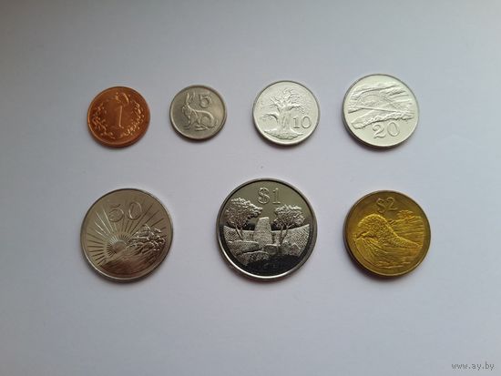 1-5-10-20-50 центов 1-2 доллара 1997-2002 года. Зимбабве. 7 монет.