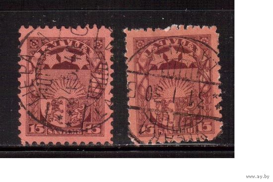 Латвия-1927 (Мих.120 х+у)  гаш. , Стандарт, Герб,  ВЗ -5("свастика"), 2 типа-разная бумага(2)