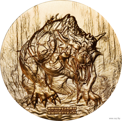 Камерун 2000 франков 2024г. "Адский Бегемот". Gilded. Монета в капсуле; подарочной рамке - футляре; сертификат; коробка. СЕРЕБРО 62,20гр.(2 oz).