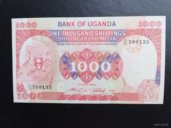 Уганда 1000 шиллингов 1986г unc, пресс.