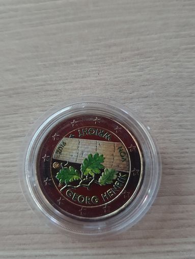2 евро 2016 год, Финляндия Георг Хенрик фон Вригт, ЦВЕТНАЯ   в капсуле, UNC