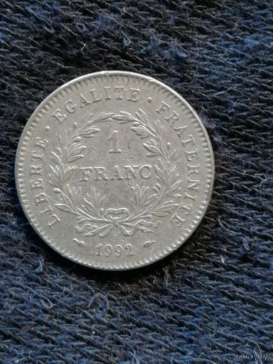 Франция 1 франк 1992 год, 200 лет Французской Республике, KM# 1004