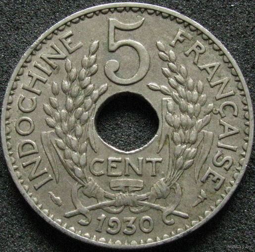 1к Индокитай 5 сантимов 1930 ТОРГ уместен  (KM# 18) распродажа коллеции