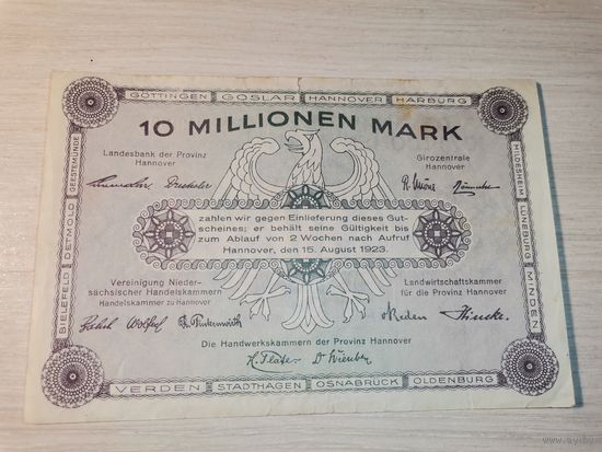 10 миллионов марок 1923 года,  Ганновер.