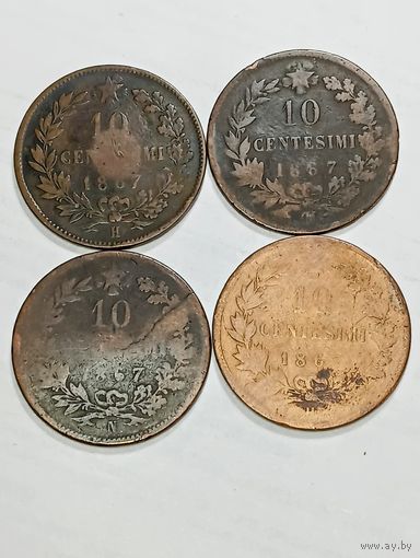 Италия 10 чентезимо 1867 года . M , N , OM  .