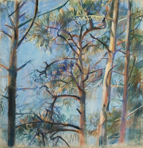 "Солнце в лесу". Картина, пастель