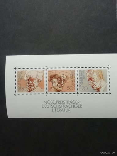 ФРГ 1978 Блок Mi.16 с тремя марками серии "Нобелевские лауреаты по литературе из Германии" (чистый**) марки Mi.959-961 каталог 2.40 евро