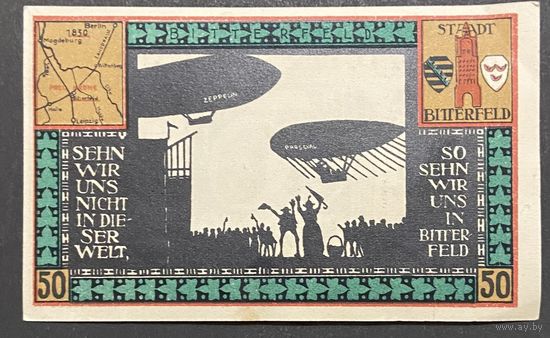 Нотгельд 50 пфеннигов 1921 год. Биттерфельд,. Веймарская республика