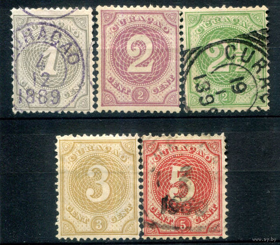 Нидерландские колонии - Кюрасао - 1889/91г. - цифры - 5 марок - полная серия, гашёные, MH [Mi 19-23]. #3-WB-85-A-1