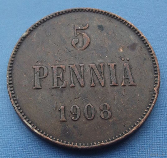 Финляндия в составе РИ. 5 пенни 1908