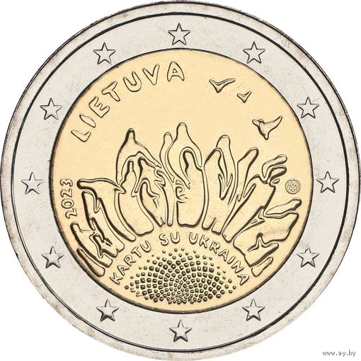 2 евро 2023 Литва Вместе с Украиной UNC из ролла