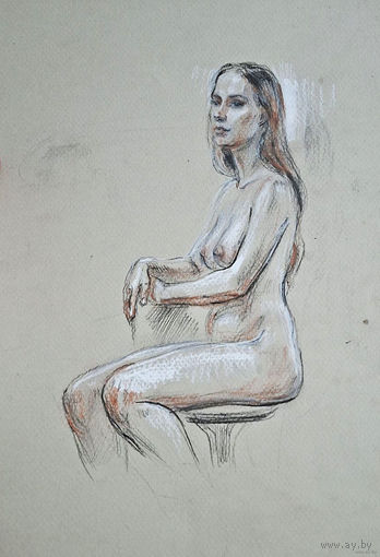 "Обнажённая длинноволосая" зарисовка а4