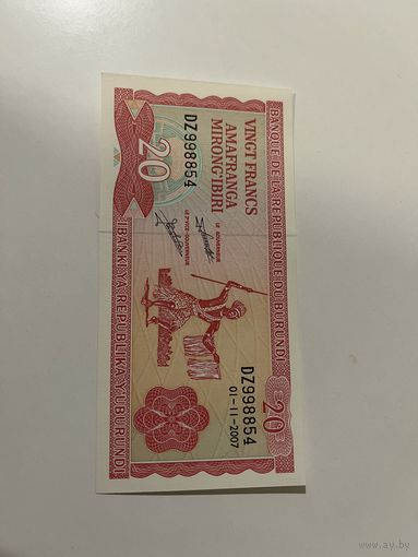 20 франков Бурунди UNC с Рубля