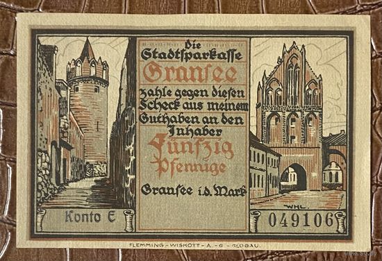 Нодгельд 50 пфеннигов 1922 год. Гранзее. Веймарская республика